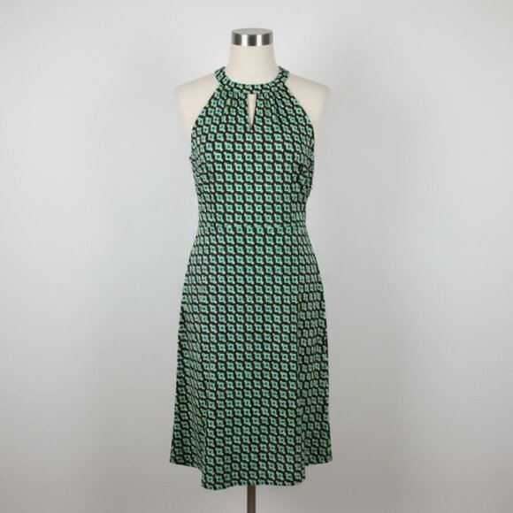 NWOT Jude Connally Dress Green Geometric Sleeveless Stretch Knit Sheath S - Picture 2 of 13